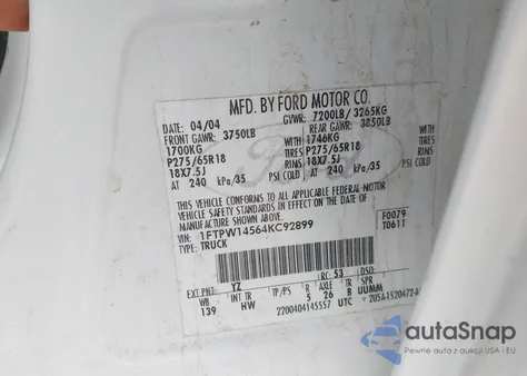 2004 Ford F-150 Fx4/Lariat/Xlt из США, поврежденный, VIN 1FTPW14564KC92899